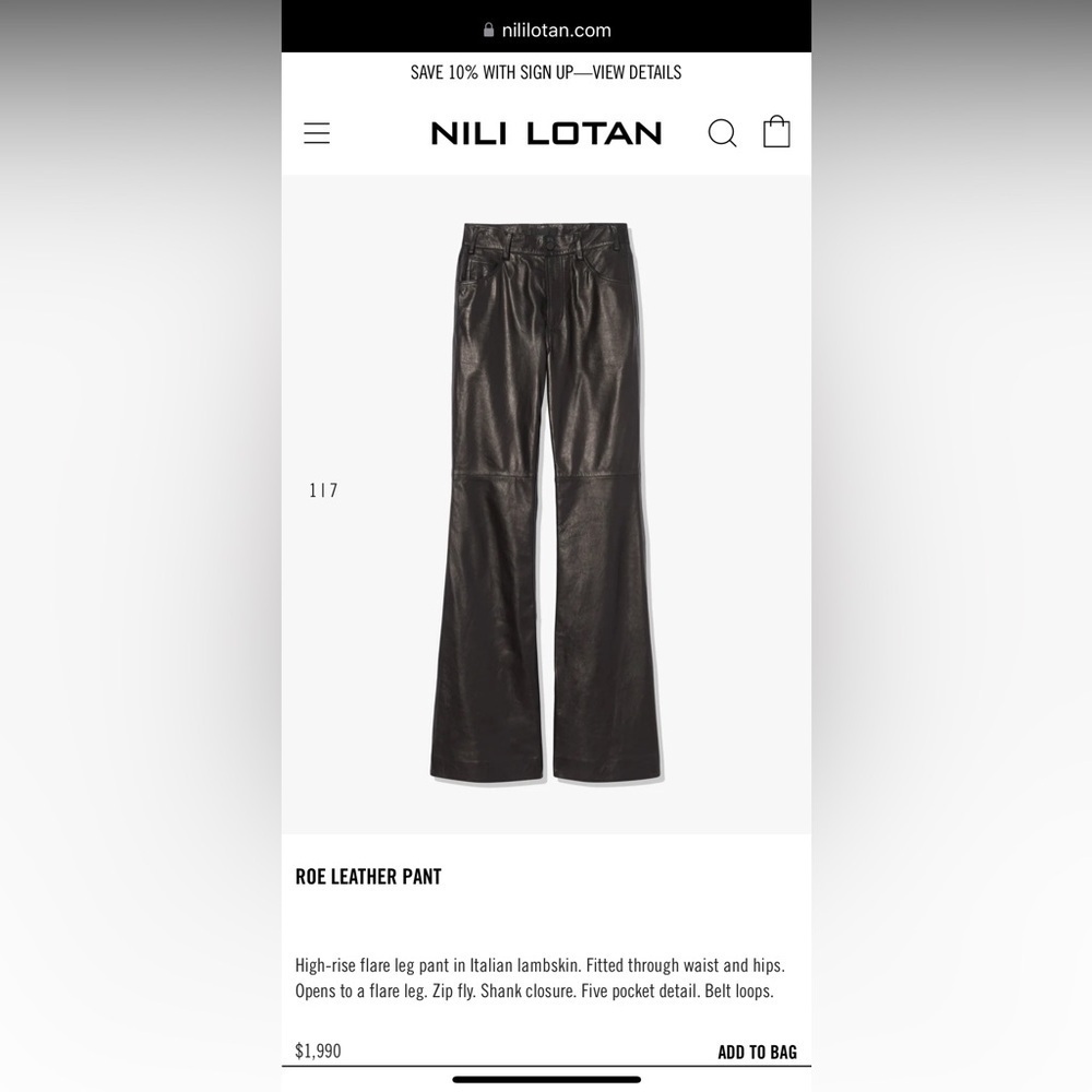 NWT NILI LOTAN Roe leather pants black size 4. Current season - Picture 2 of 12